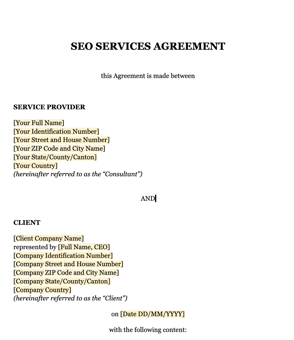 SEO Services Agreement Template